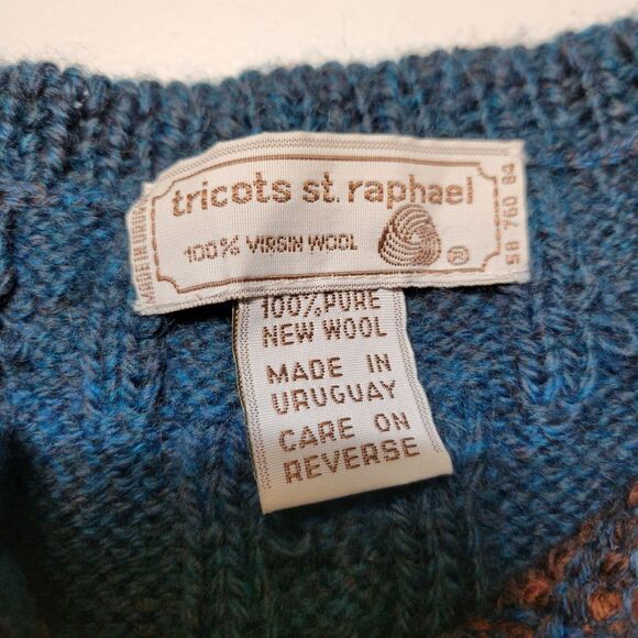 Tricots St Raphael Vintage Argyle Wool Sweater Knit Vest Women's Brown Blue - Picture 6 of 9